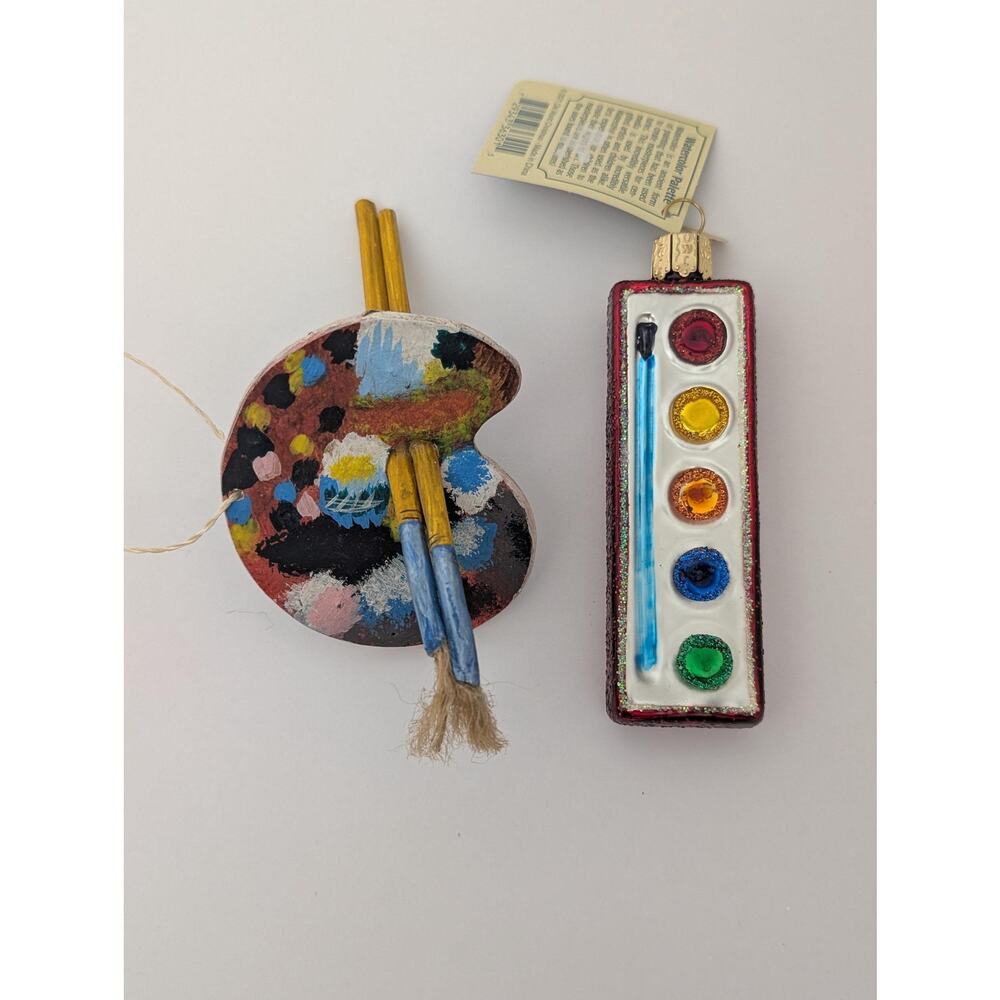 Old World Christmas Watercolor Palette Glass Ornament and Artist Palette Duo